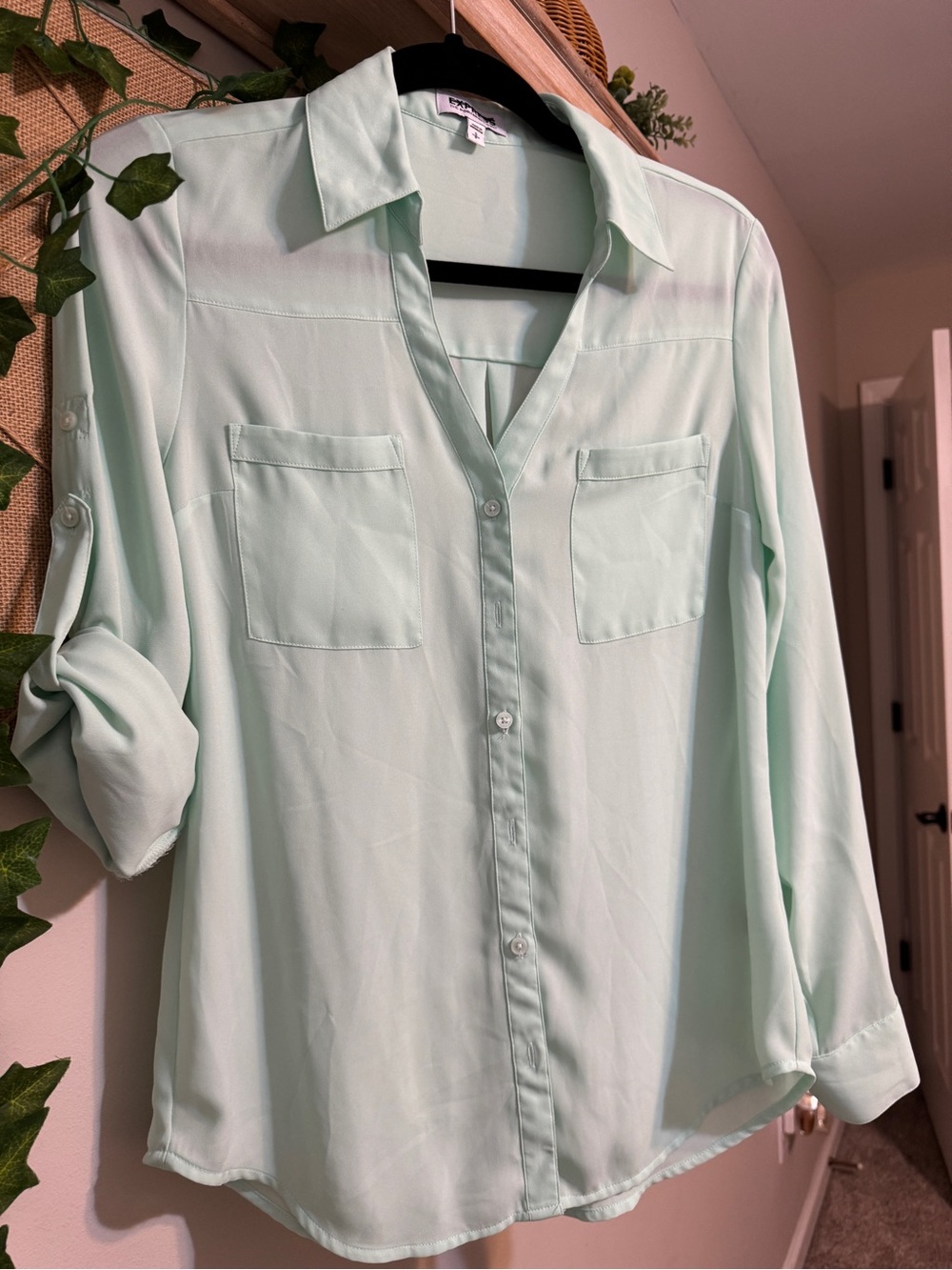 Express Mint Green Button-Down Shirt
